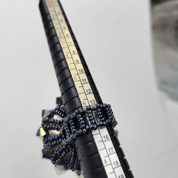 Silver Sparkling Crystal Ring Bicone Beads Cluster Ring Glitter Stretch Ring - Picture 9 of 10